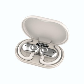 URIZONS TWS Auriculares inalámbricos para Juegos intrauditivos, Baja latencia con Caja de Carga Bluetooth Auriculares Gancho para la Oreja Wireless Auriculares Batería Pantalla Digital-Beige