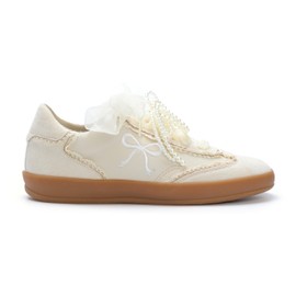 Mi.iM Julie Pearl Organza Ribbon Vintage Sneakers(8.5, Ivory)