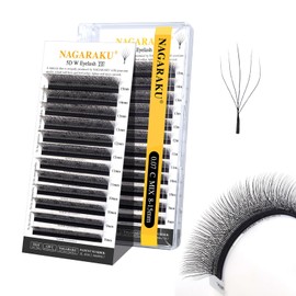 NAGARAKU 5D W Eyelash Extensions, New Version 2.0 Camellia Eyelash Extension, Natural, Soft, Petal-shaped, Prefabricated Fan Eyelashes, Weave, Premade Fans Volume Eyelashes, Black (0.07 mm, C 8-15 mm)