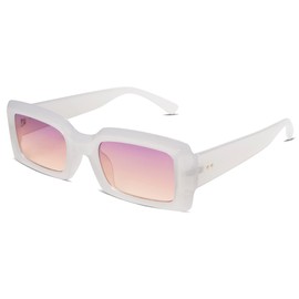 Allarallvr Trendy Rectangle Sunglasses for Women Men Vintage 90's Square Shades Thick Frame Nude Sunnies Sunglasses AR82002, Crystal