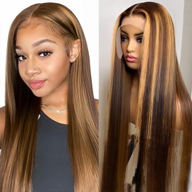 Honey Blonde Ombre Lace Front Wig Human Hair 4/27 Colored Body Wave 13x6 HD Lace Front Wigs Human Hair Pre Plucked with Baby Hair Frontal Wigs for Women 180% Density 22 Inch