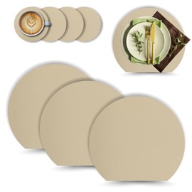 Set of 4 PU Leather Placemats + 4 Round Coasters Washable Non-Slip Heat Resistant Modern Curved Shape Design for Kitchen Dining Table