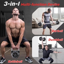Tepemccu 3-in-1 Adjustable Kettlebell, 5.88-45lbs Kettlebells Weight Set, Free Weight Kettlebell Used as Dumbbell, Barbell for Home Gym Full Body Workout (Black)