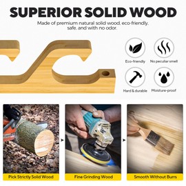 PLUSINNO WH5 Horizontal Fishing Rod/Pole Holders for Garage, Wall or Ceiling Mounted Rack, Solid Wood Fishing Rod Holder Holds up to 5/10/20 Rods or Combos Fishing Gear, Gifts for Men