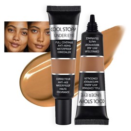 Kaely 2Pcs under Eye Concealer Full Coverage,Waterproof Concealer for Dark Circles,Puffiness,Redness,Cream Foundation Eye Brightener,Color corrector de ojeras,Anti Aging,Natural Matte Finish,Dark