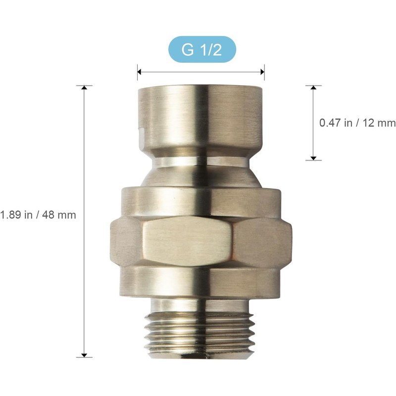 OFFO Shower Head Swivel Ball Adapter, Brushed Nickel All Metal