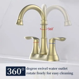 Bathroom Faucet Accessories 4 Inch Vani Brushed Gold 360 Degree High Arc Swivel Spout 2 Handle Pop Drain Supply Hoses CentersetColor: as picture Color