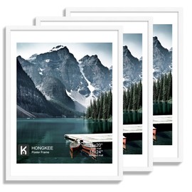 Hongkee 18x24 Frame Set of 3 - Display 16x20 Photo with Mat or 18 x 24 Poster without Mat, Wall Mounting Horizontal and Vertical, White