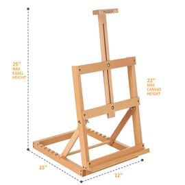 MEEDEN Heavy-Duty Tabletop Studio H-Frame Wooden Easel- Solid Beech Wood Adjustable Artists Desktop Wood Easel Table for Artist, Beginners & Teens- Holds Canvas Art up to 23" High