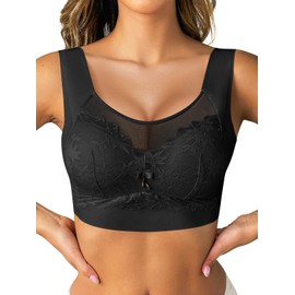 Milan Holiday Womens Soft Lace Seamless Bras Wireless Bras Full Coverage No Underwire Comfort Daily Bras Sleep Wirefree Bras(Black,Large)