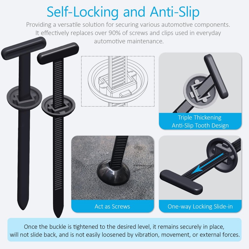 30PCS Nylon Universal Cable Tie Buckles, Multi-functional T Rivet Zip