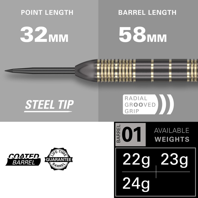 Target Darts Vitus 22G Tungsten Steel Dart Set - 9