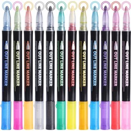 Rotuladores de Contorno de Doble Línea,Marcadores de garabatos, Rotuladores Metálicos Auto Contorno para Navidad, Dibujo, Escritura, Tarjetas de Felicitación, Bricolaje (12 PCS)