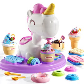 Unicorn Play Color Dough Set, Playdough Set with Ice Cream Maker Accessories, Art Crafts Food Toys Modelling Clay Set, Dough Tools Kit for Kids Ages 3+ (12 Colors Dough)