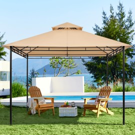 Yaheetech Gazebo for Patios - 11x11ft Outdoor Powder-Coated Steel Frame Gazebo, Double Roofs Grill Shelters BBQ Pavilion for Lawn/Backyard/Garden/Deck, Khaki