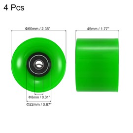 PATIKIL 60mm Longboard Wheels with Bearings ABEC-9, 4 Pack Street Wheels for Skateboards Cruiser Wheel Replacement 80A, Green Black