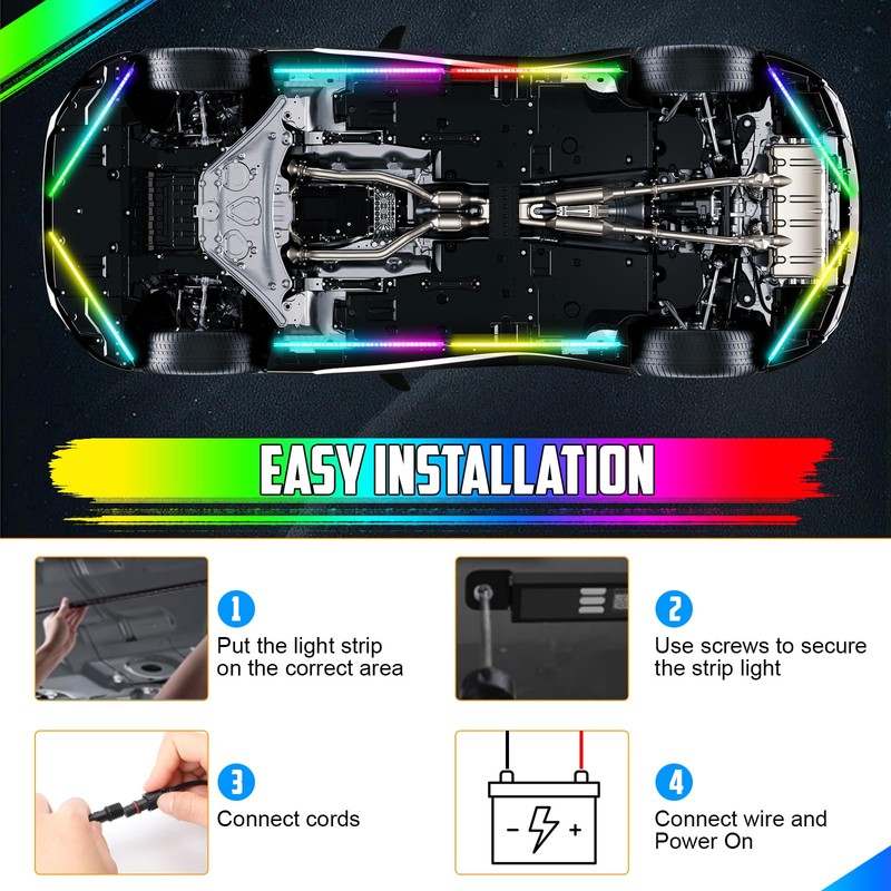 OPPBUY 8PCS Led Underglow Light for Car,Dream Color Chasing Underglow