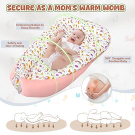 JIFTOK Baby Nests Lounger for Newborn, Snuggle Sleeping Bassinet for 0-24M, Breathable Portable Co Sleeping Bed, Baby Essentials Adjustable Infant Soft Cotton Loungers for Home & Travel -Unicorn
