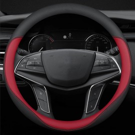 Generic Car Steering Wheel Cover Compatible with Toyota Highlander 2001-2024 Year, Ultra-Thin Design Premium Nappa Leather (Black and Red-B), FTHE4664