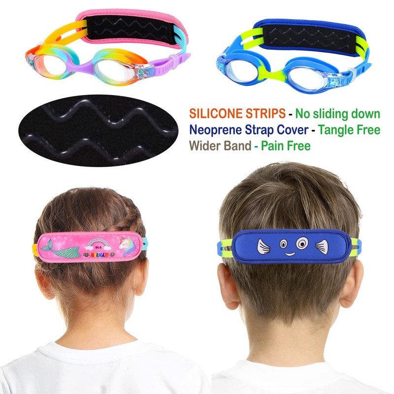 RUIGAO Kids Swim Goggles Age 3-8, Child Goggles Fbaric Strap,