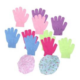 Ipetboom Nylon Finger Bath Gloves Set Lace Bath Cap Soft Hair Protection Kit for Women Men