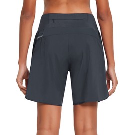 BALEAF Womens' 7" Long Running Shorts Back Zipper Pocket Lightweight Quick Dry Athletic Shorts with Liner Grey Size L