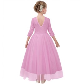 LQSZ Girls Dress V-Back Tutu Mesh Lace Flower Princess Formal Dresses for Wedding Birthday Party Dance