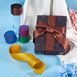 Cheriswelry 5 Roll Polyester Glitter Power Ribbons Sparkle Wrapping Decoration Ribbon 40mm Bling Gift Wrap Ribbon for Birthday Graduation Party Ornaments Christmas Decor 5 Yards/roll