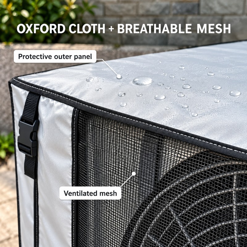 Outdoor Air Conditioner Cover, Oxford Cloth Weather Protector with Roll-Up