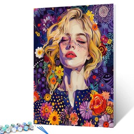Aihonmin Girl with Flowers on Head Paint by Numbers Kits for Adult Beginners,Abstract Watercolor Painting by Number Arts Craft Painting Elegant on Canvas without Framed 16''W x 20''H