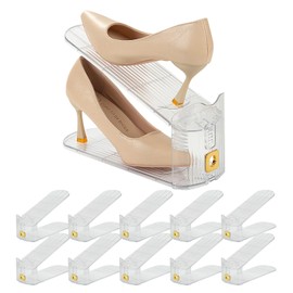 degcicx Shoe Slots Organizer,Adjustable Shoe Stackers,20 Pack Space Savers,Double Layer Shoe Riser Shoe Slot,Shoe Storage Holder for Closet,Transparent