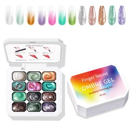 finger secret 12 Colors Ombre Gel Pat Nail Polish Set,Ombre Pigment for Nails,Gradient Painting Gel with 100Pcs Nail Sponges for 3D Gels Nail Art Patting in Salon or Home Use
