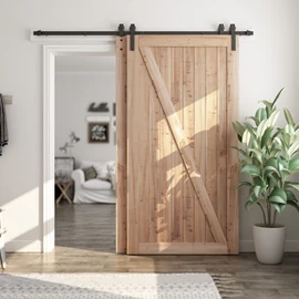 SMARTSTANDARD 9 Feet Bypass Sliding Barn Door Hardware Kit - for Double Wooden Doors-Single Track - Smoothly & Quietly - Easy to Install-Fit 96" Opening