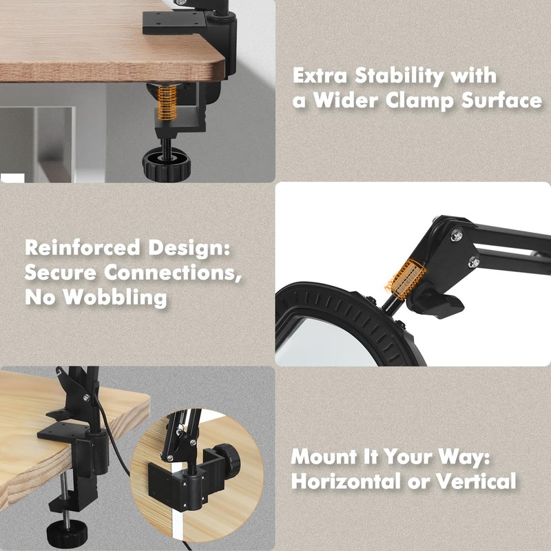 Magnifying Glass with Light Square Magnifier Desk Lamp 10X Close