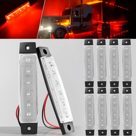 BJZ LED Trailer Marker Lights Red 6 Led Side Marker Clearance Light Bar 12V 3.8" Front Rear Signal Indicator Light Strip Waterproof for Trailer Truck Van Pickup ATV UTV RV, 10Pcs w/Clear Lens
