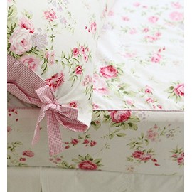 Yolley Vintage Rose Roses Pink Floral Print Pillowcases Lace Ruffles Bedding Pillow Covers Cotton Fabric Material Standared Size 19" x 29" (Pink Rose)