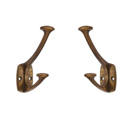 ZAUYX 2 Pack Antique Brass Hooks Decorative Heavy Duty Solid Large Coat Hooks for Towel Hanging Coats Robe Wall Mounted Towel Bags Door Back Bathroom Wall Hook.