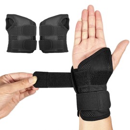 Chesoon 2 Pack Sport Wrist Braces with Removable Plastic Plate Left and Right Hands Thumb Strain Support Fixation Protective Gear for Badminton Tenosynovitis Black S/M