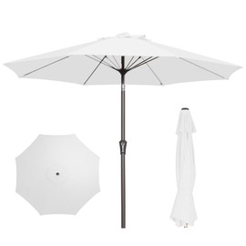 PatioKingdom 9FT Patio Umbrella Outdoor Market Umbrella with Push Button Tilt and Crank, Table Umbrella 8 Sturdy Fiberglass Ribs UV Protection Waterproof for Garden, Pool, Deck, Yard, Creamy-white