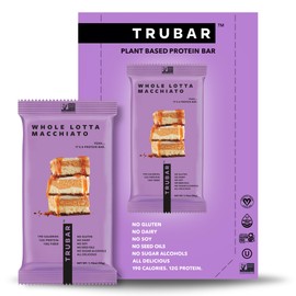 TRUBAR Vegan Protein Bar, Whole Lotta Macchiato, Gluten Free, Plant Based Protein, Dairy Free, Non GMO, Soy Free, No Sugar Alcohols, 12G Protein, 12G Fiber, 23G Carb, On the Go Snack Bars, 12 CT