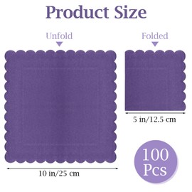 100 Pcs Cocktail Napkins, 2-Ply 5 x 5 Inches Disposable Scalloped Napkins, Thick Premium Dessert Napkins for Party, Wedding, Dinner, Birthday, Anniversary, Festival (Purple)
