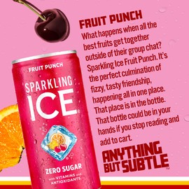 Sparkling Ice Fruit Punch Sparkling Water, with Antioxidants and Vitamins, Zero Sugar, 7.5 fl oz Cans (Pack Of 10)