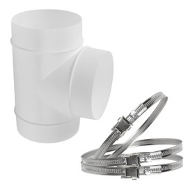 Repa Market 4" Inch Plastic White 3 Way T Joints with 3 Clamps - Duct Splitter for Exhaust Fan Dryer - Vent Air Pipe Joint - 90 Degree Three Branch Junction with Adjustable Stainless Steel Hose Clamp