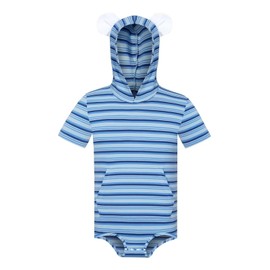 Landofgenie Mens Short Sleeve Stripe Romper Hooded Pajama Top One Piece Leotard Bodysuit Blue XL