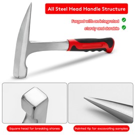 12pcs Geology tool kits，Rock mining tools，Rock hounding tools with exquisite accessory matching，Geological hammer and Foldable shovel (02red)