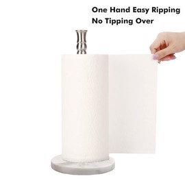Paper Towel Holder Stand Countertop with Heavy Marble Base, Free Standing Paper Towel Holder (Silver Brushed, Marble Base)