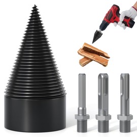 APIOLO Wood Splitter Drill Bit-3 Drilling Handles, Log Splitter Drill with 50MM Cones for Heavy Duty Detachable, Firewood Drill Bit Set Suitable for Family Heating, Camping, Woodworking