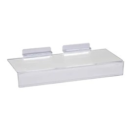 Dazzling Displays 4" x 10" Clear Injection Molded Polystyrene Slatwall Shelves with 1" H Sign Holder (3)