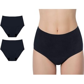 Women's Ladies 100% Cotton Incontinence Pants Washable with PAD Briefs Knickers (Pack of 2) (Black, M)