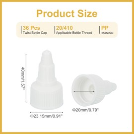 PATIKIL 20/410 Twist Bottle Caps, 36Pcs Plastic Ribbed Edge Squeeze Bottle Replacement Caps with Foam Gasket for Paint Lids Glue Dispensing, White